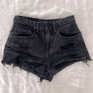 Alexander Wang Aged-Black Denim Shorts, size 25